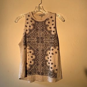 charlotte russe cream tank top with blue tile patterns size XL